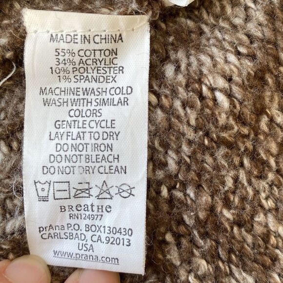 Prana Brown Cotton Knit Hooded Cardigan Sz S Boho Coastal Laganlook Yoga Girl - Picture 8 of 12